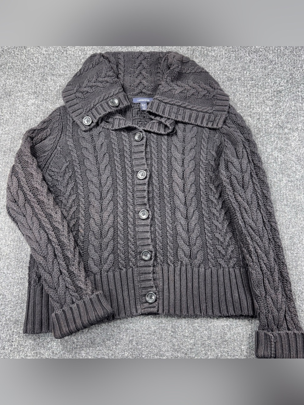 Lands' End Dark Charcoal Cable-Knit Button Cardigan size M/P
